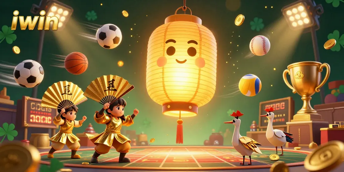 iwin captures thrilling moments as a golden lantern spirit shines above an energetic casino scene.