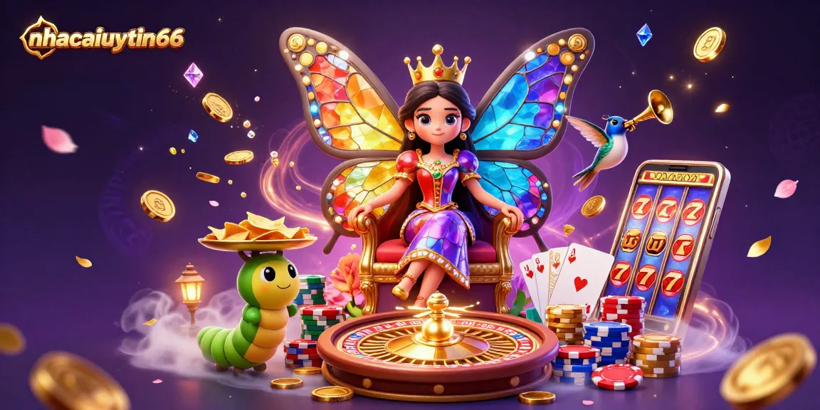 Experience thrilling gaming at nhacaiuytin66 with vibrant casino elements and a dynamic illustration.