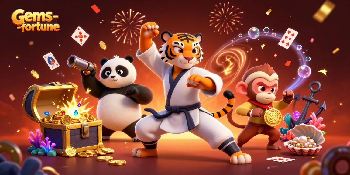 Experience gems-fortune excitement with our kung fu characters in a vibrant casino scene!