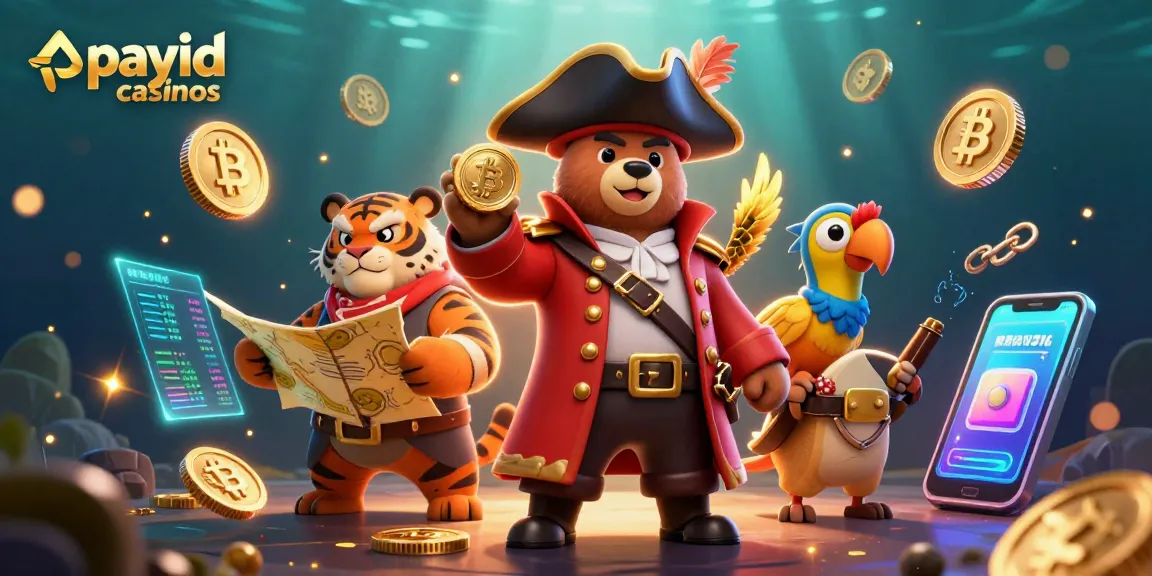 Engage with payid casinos through a vibrant scene featuring a cartoon pirate and dynamic gaming elements