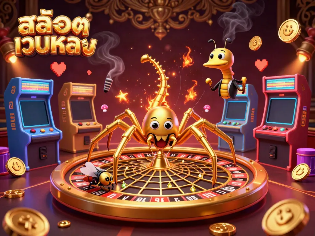 Experience thrilling gameplay with สล็อตเว็บตรง featuring a golden spider and dynamic casino elements.