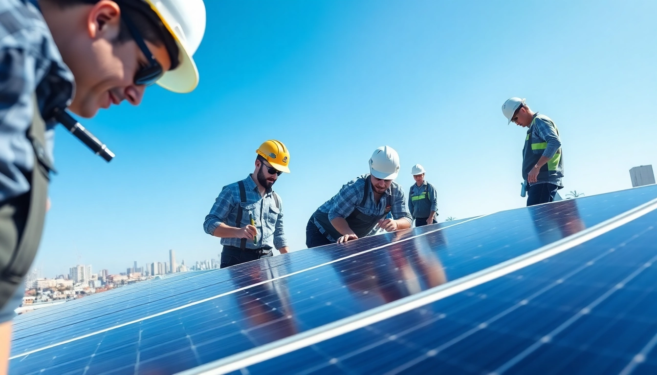 Engineers conducting commercial solar maintenance New Jersey on a rooftop installation, ensuring efficiency.
