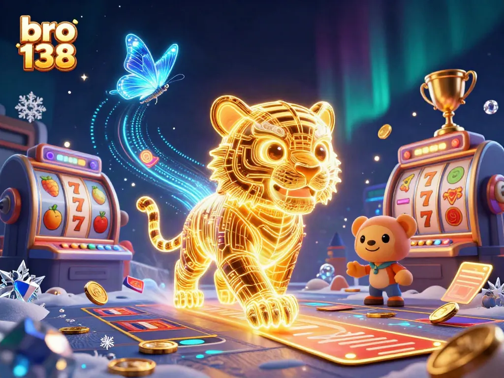 Experience the thrill of bro 138 slots with rich visuals of a golden tiger in a digital casino.