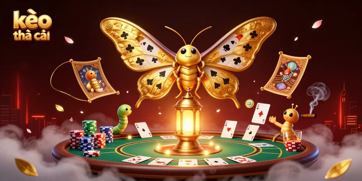 Experience the thrill of kèo nhà cái with a vibrant, dynamic illustration featuring a majestic moth and poker elements.