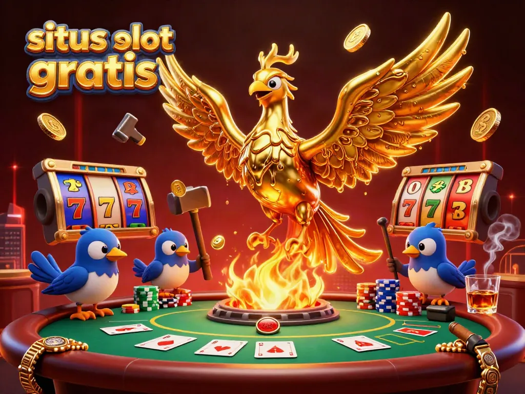 Experience the thrill with situs slot gratis featuring a golden phoenix surrounded by vibrant slot game elements.