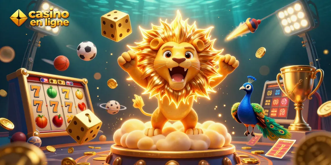 Jouer au casino en ligne : un lion solaire et des jets de dés s’envolent parmi les jackpots et les symboles de fruits.