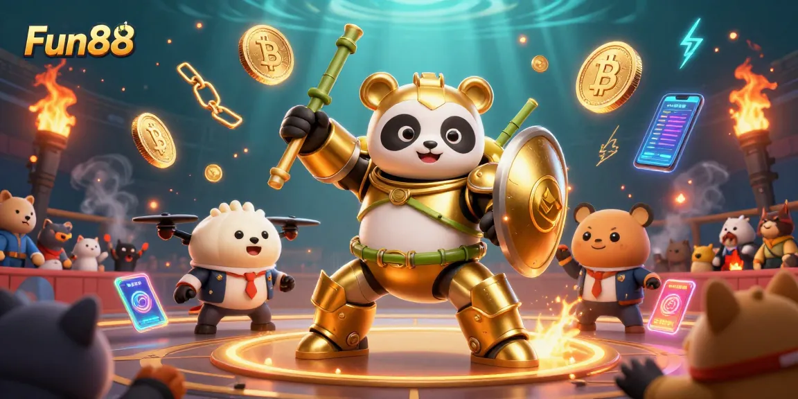 Engage with Fun88's vibrant casino world featuring dynamic characters and crypto elements in an action-packed scene.