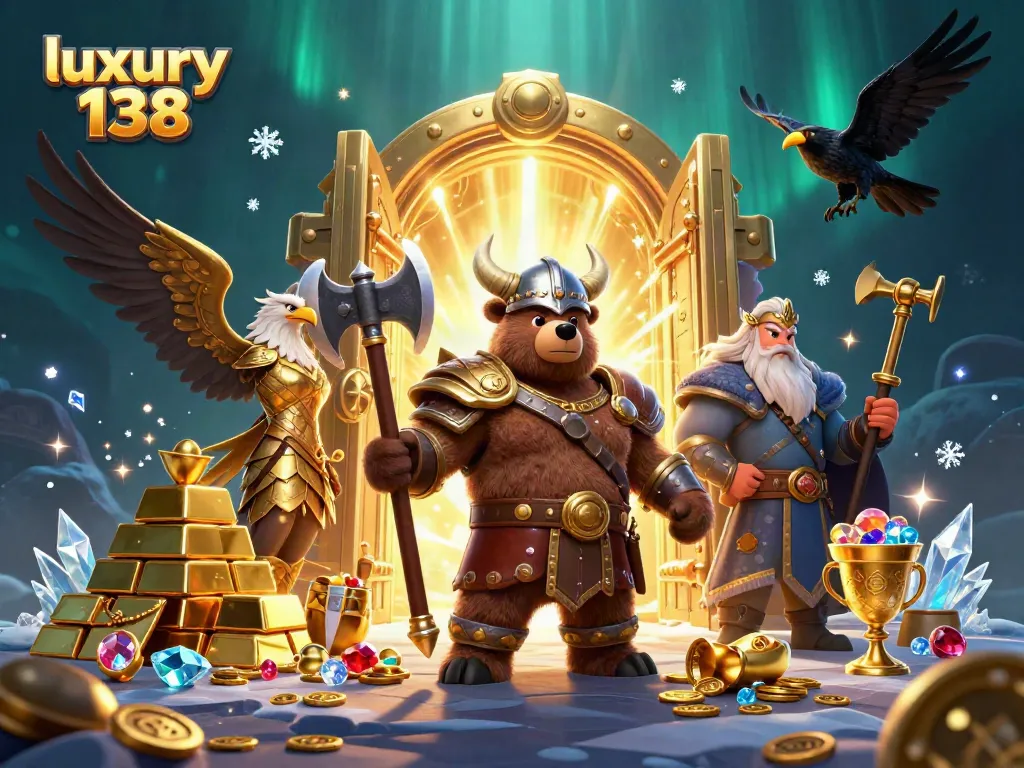 Win big with luxury 138 in a vibrant, dynamic 3D casino scene filled with treasure and adventure.