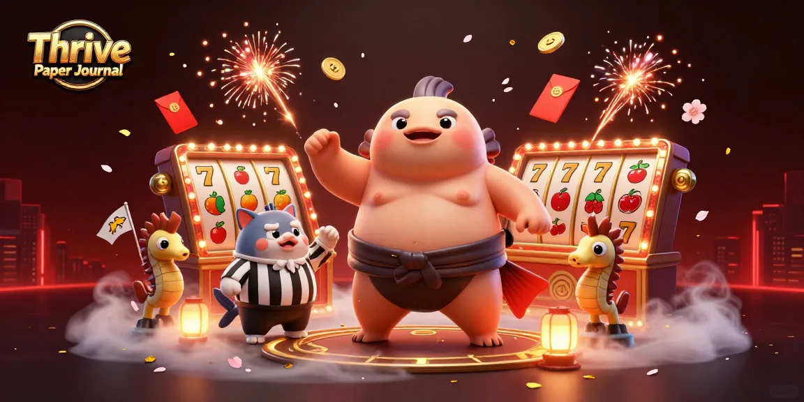 Engage in thrilling gameplay with Thrive Paper Journal's colorful casino scene featuring vibrant characters and dynamic slot elements.