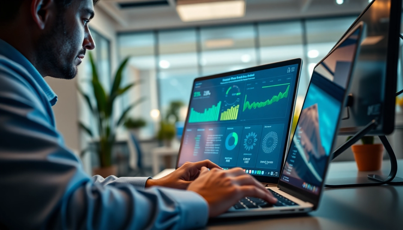 Monitor showcasing cyber essentials certification data in a professional office setting.