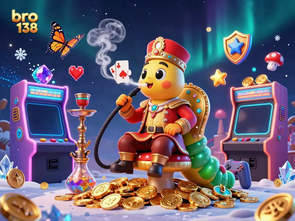 Engage with the vibrant world of bro 138, featuring a whimsical caterpillar master and casino-themed elements.