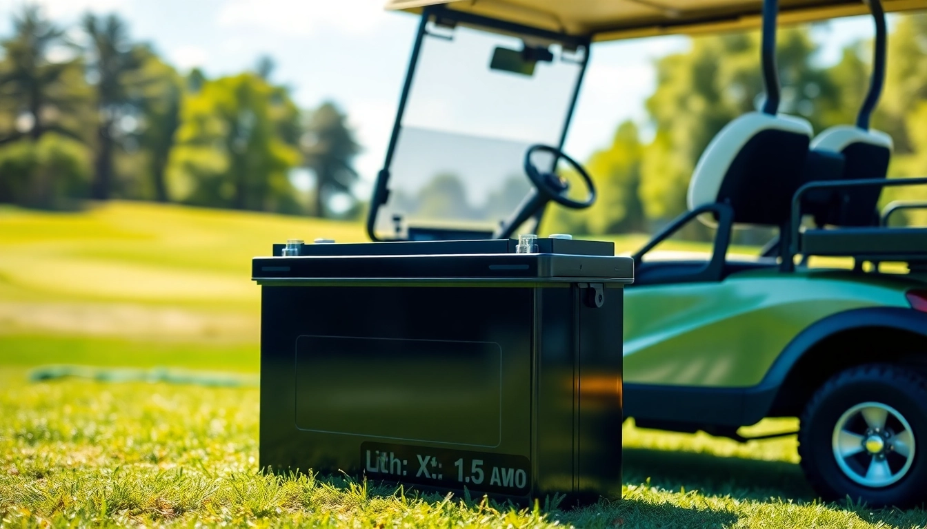 Showcase of lithium golf cart batteries highlighting sleek design and performance.