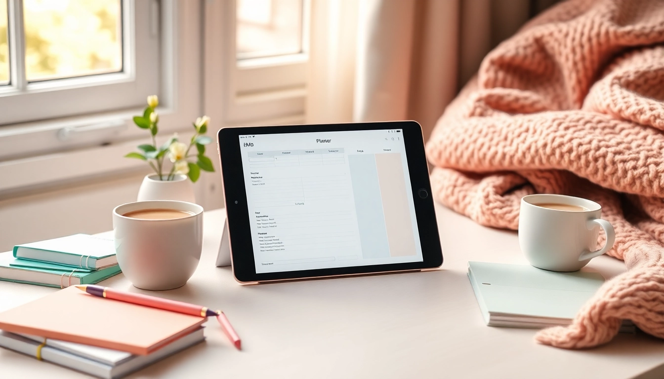 Explore efficient Digital Planners For iPad featuring an elegant workspace setup with cozy props.
