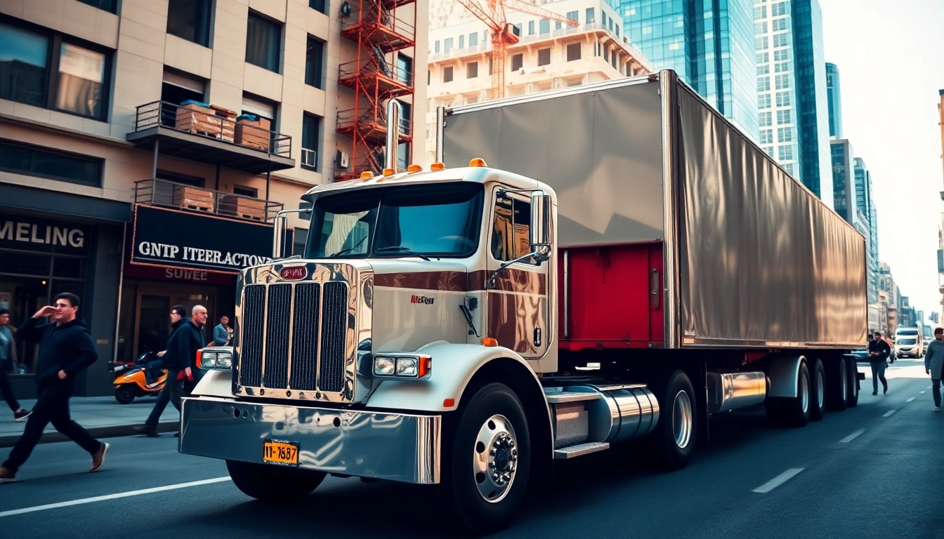 Hauling service with a truck in an urban setting showcasing transportation capabilities efficiently.
