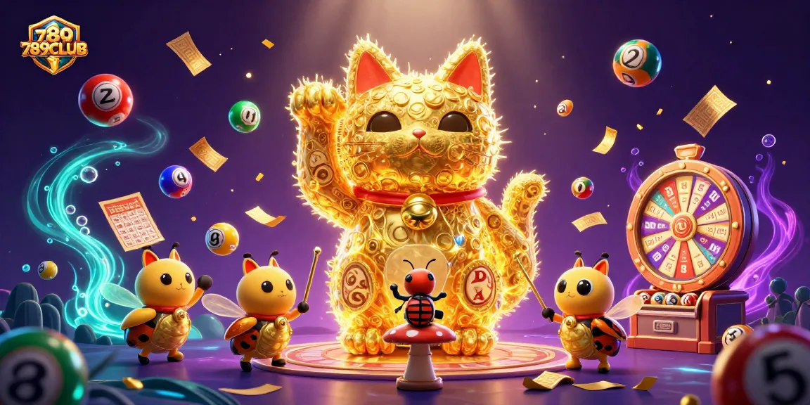 Experience vibrant casino excitement with golden fireflies forming 789CLUB's lucky cat.