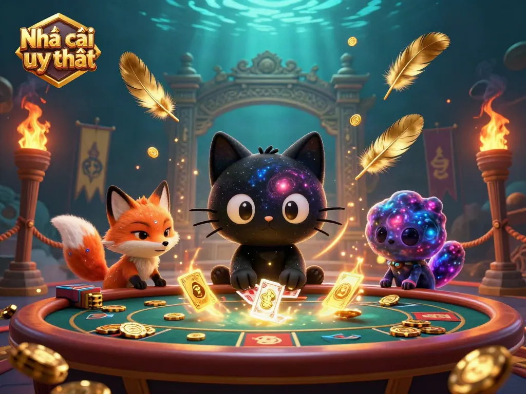 Bet on Nhà cái uy tín with vibrant animated scenes, golden chips, and cosmic charm.