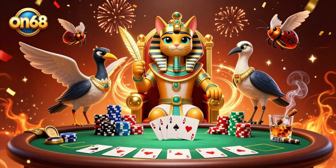Play exciting poker at on68 with a pharaoh cat and dynamic casino elements.