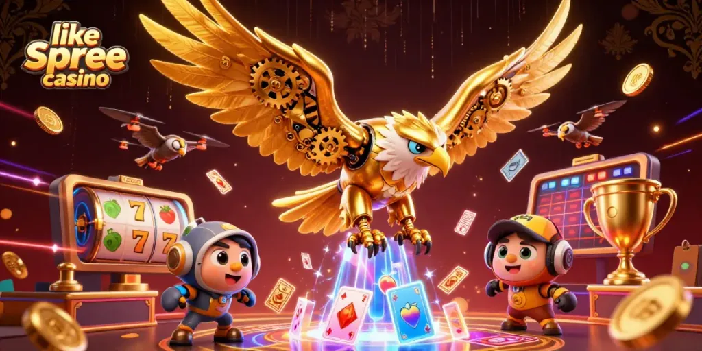Engage like spree casino with vibrant slot games and colorful rewards in this dynamic illustration.