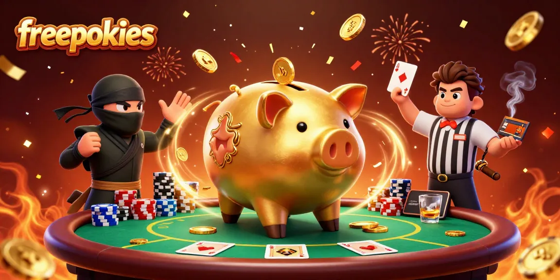 Experience exciting moments with freepokies at the vibrant casino scene featuring animated characters.