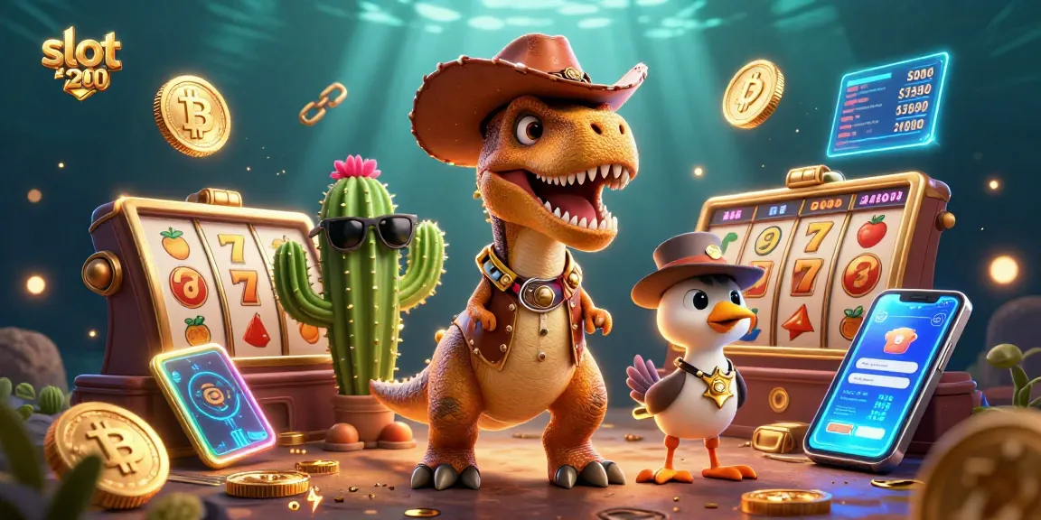 Slot200 menghadirkan pengalaman bermain slot yang mengasyikkan dengan karakter dinosaurus dan elemen cryptocurrency yang menarik.