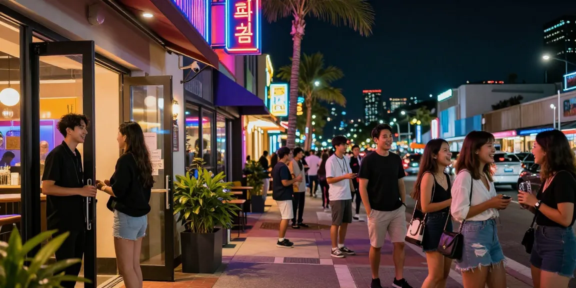 Socializing at vibrant 오피사이트 in an entertainment district, showcasing lively nightlife with friends and welcoming staff.