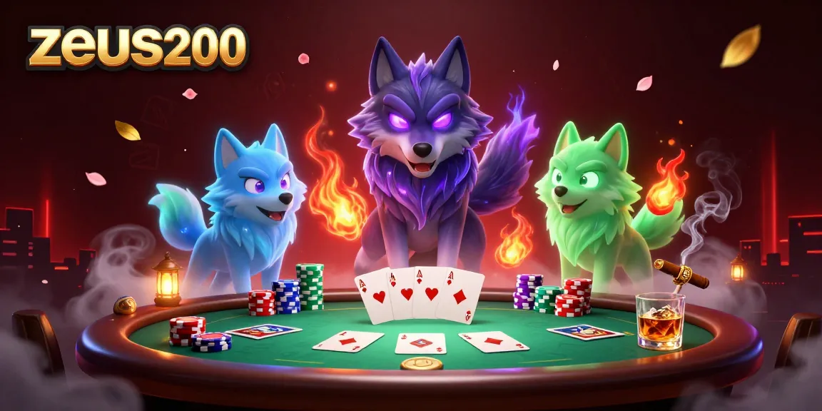 Zeus200 menampilkan pemimpin serigala berkekuatan mistis di meja poker.