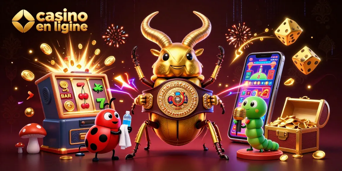 Casino en ligne : Illustration d'un combat créatif entre des insectes dans un décor vibrant.