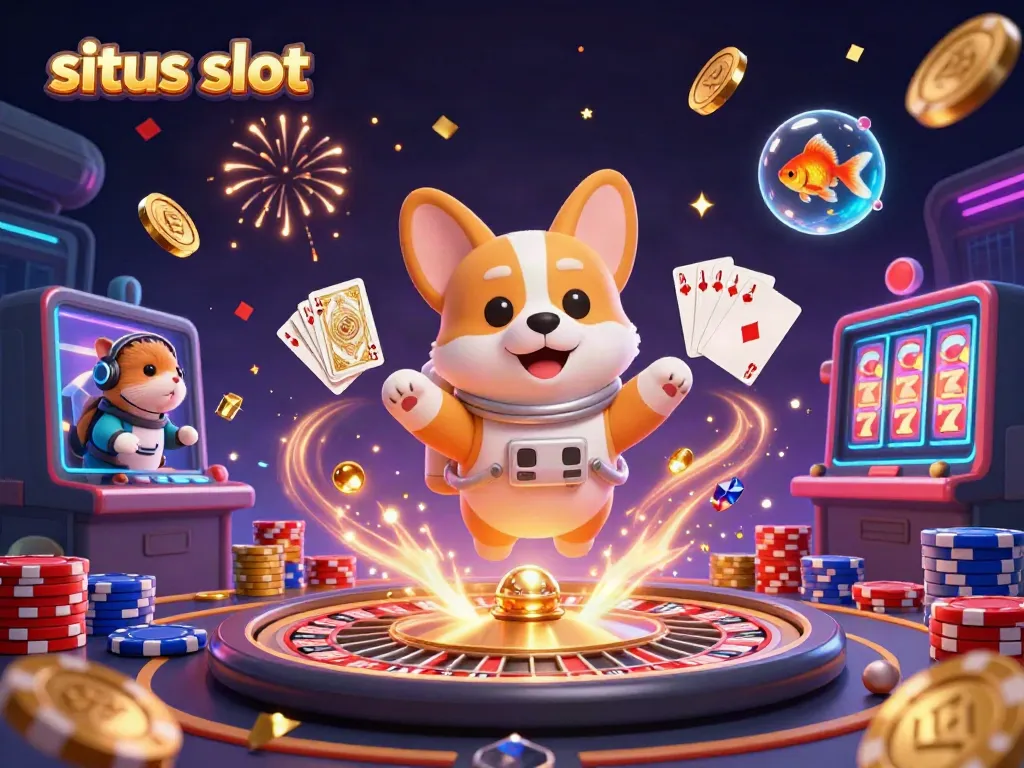 Permainan slot yang menakjubkan di situs slot dengan koin emas melayang dan karakter lucu dalam aksi.