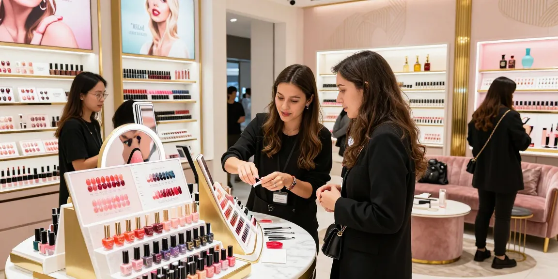 Pengalaman berbelanja produk LUXURY12 di toko kecantikan modern dengan suasana mewah.