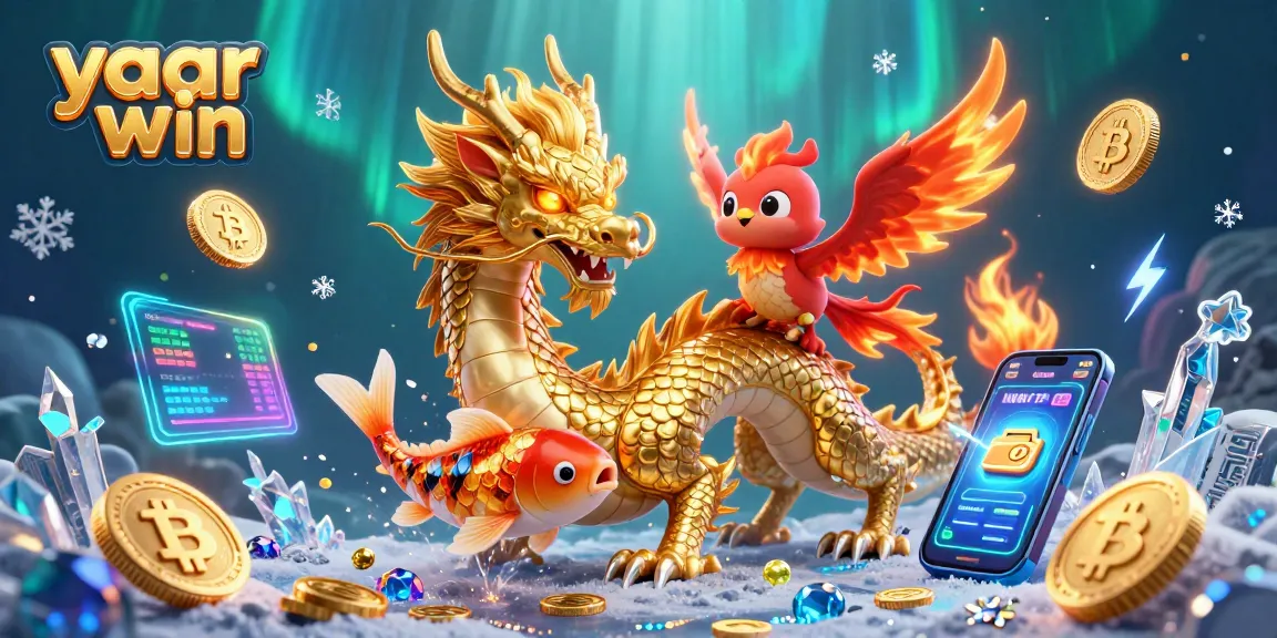 Win big with yaar win in this vibrant 3D casino illustration featuring dragons and crypto!