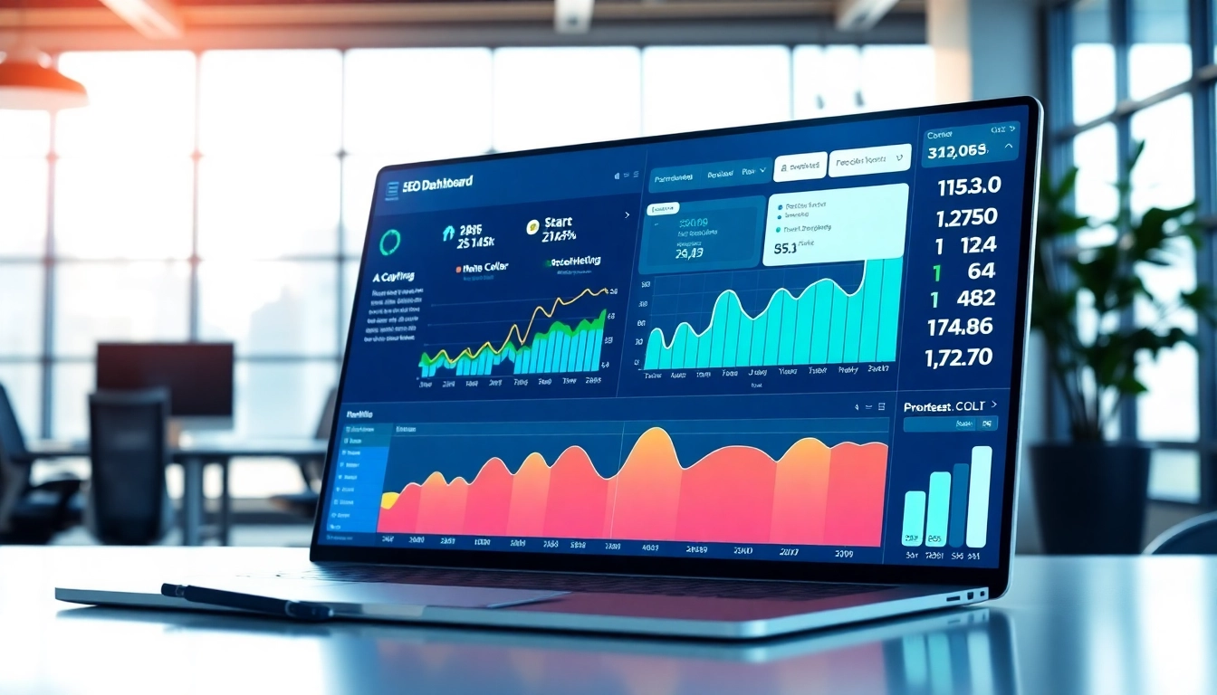 View of a professional website with built-in SEO dashboard showing analytics and performance metrics.