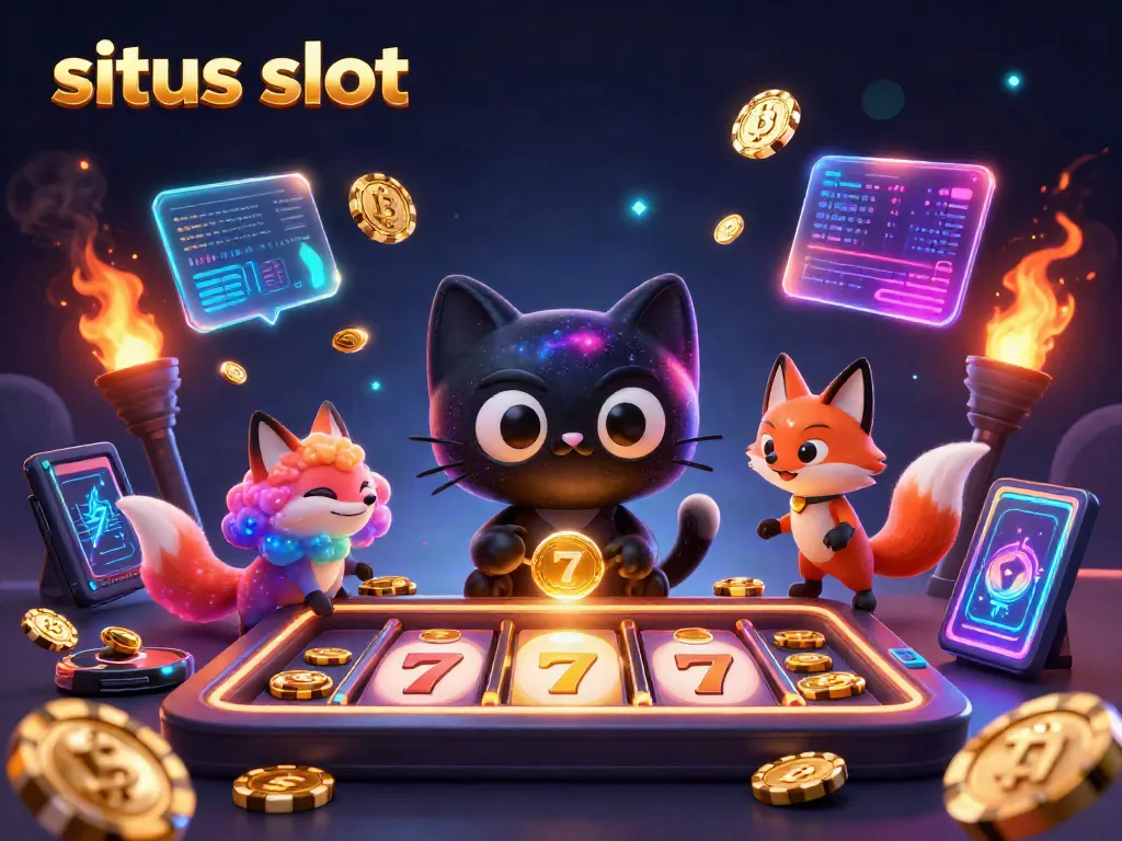 Engage with situs slot through vibrant 3D illustration featuring cosmic characters and exciting game elements.