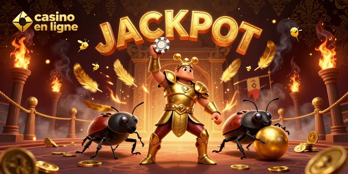 Un jeu de casino en ligne captivant avec un scarabée héroïque brandissant un jeton.