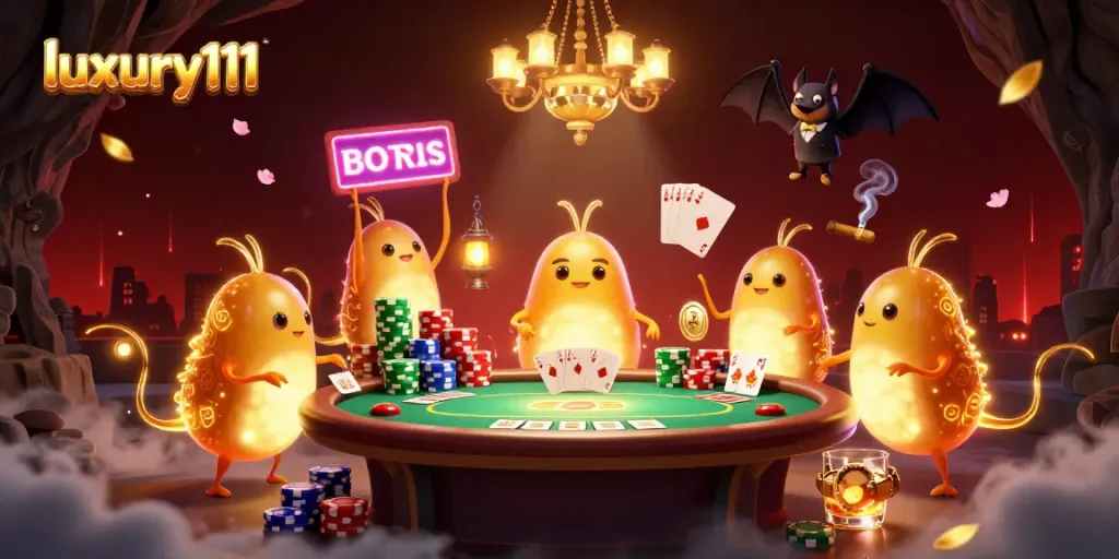Engage with luxury111 as glowworms light up a vibrant cave casino filled with poker action.