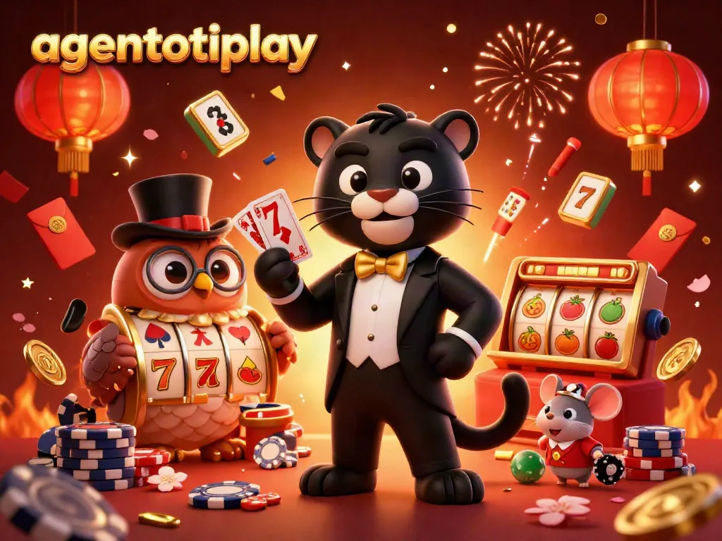 Engage with agentotoplay as a stylish black panther deals cards amidst a vibrant casino scene full of lucky symbols.