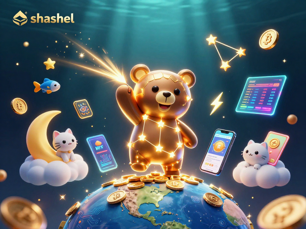 Shashel elevates your crypto casino experience with a rich scene of cosmic characters and vibrant gaming assets.