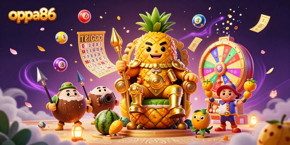Engage in exciting gambling moments with oppa86 as vibrant lottery elements animate a colorful beach casino scene.