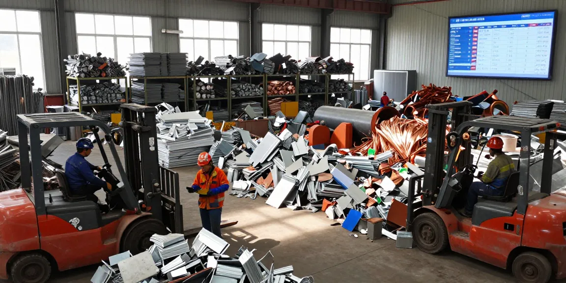 Proses penyortiran logam bekas di https://www.scrapsolutionplace.com/ dengan pekerja terampil menggunakan alat berat dan keamanan yang lengkap.