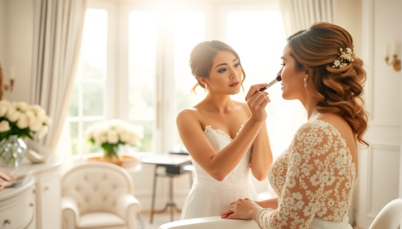 Enhance your look with on-site hair and makeup Dallas services in a bright bridal suite setting.