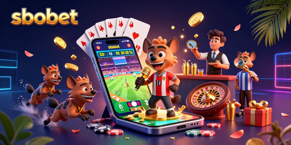 Engage in sbobet betting excitement with hyenas in a vibrant sports casino scene filled with action.