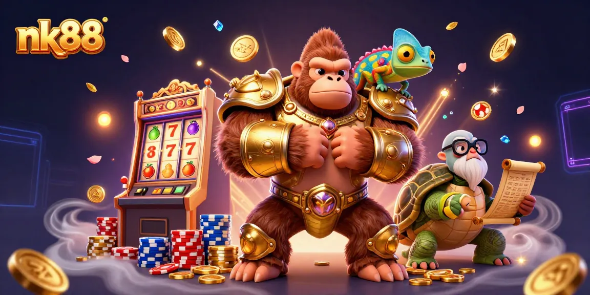 nk88 sparks excitement with vibrant 3D casino slot scene featuring powerful characters
