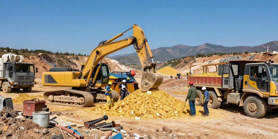 Workers at a gold mining site showcasing NAGA2000 tools and equipment in action.