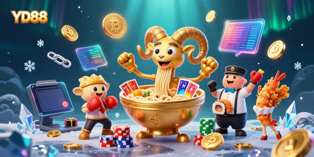 Experience thrilling gaming with YD88's vibrant 3D casino illustration showcasing unique characters.