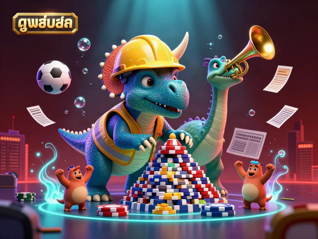 Experience exciting betting action with high-quality soccer matches streamed on ดูบอลสด, featuring energetic cartoon characters celebrating.