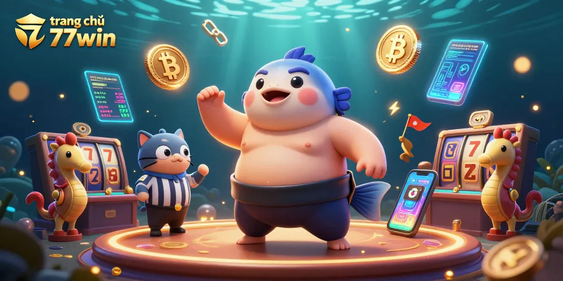 Engage with the vibrant world of trang chủ 77win featuring a lively underwater casino scene.