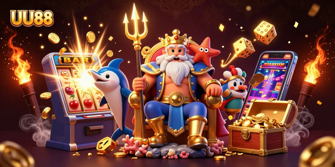 Experience the thrill of UU 88 with a vibrant jackpot scene featuring Neptune and game elements.