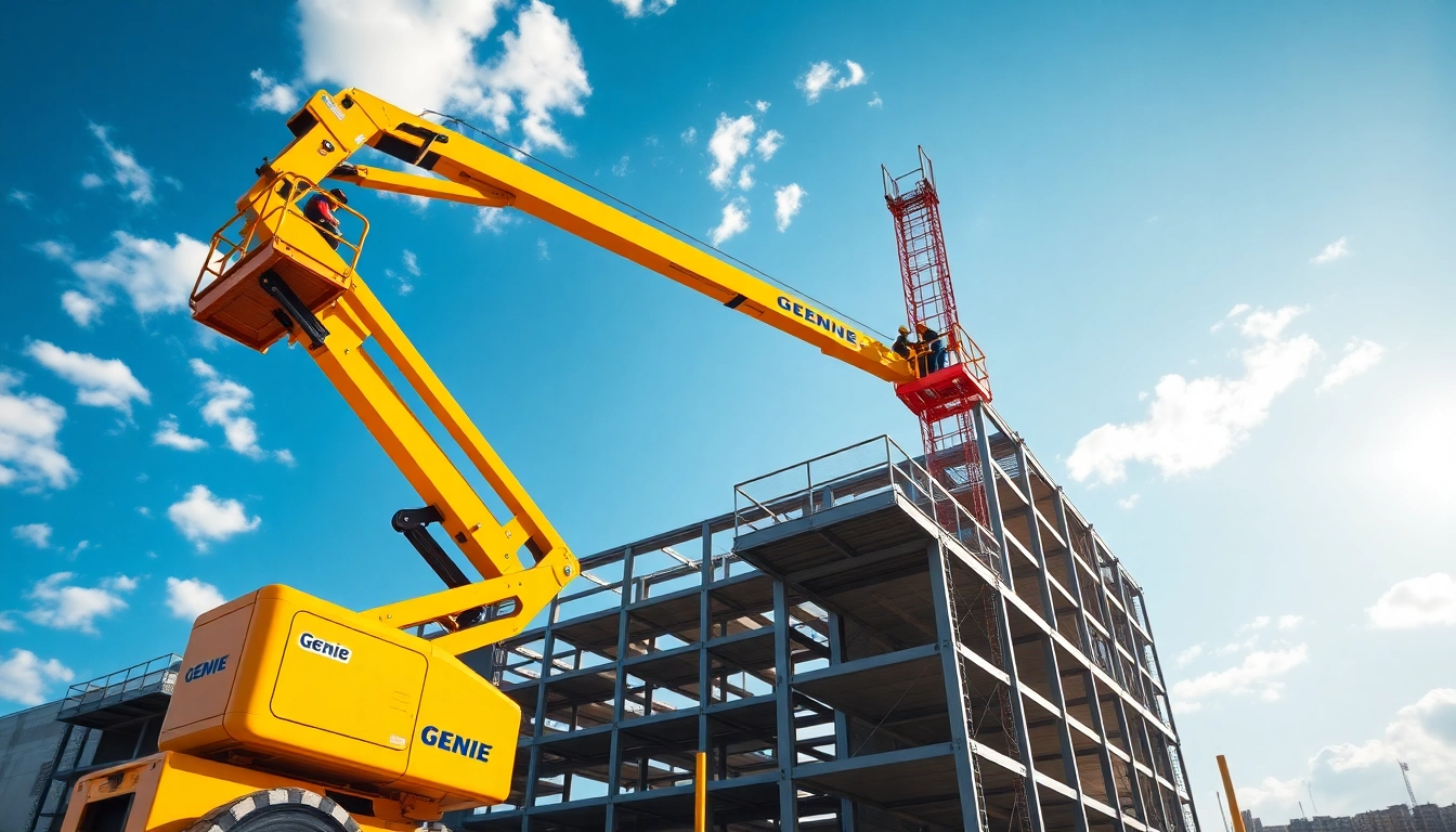 Operating a genie boom lift at a construction site showcasing versatility and precision.