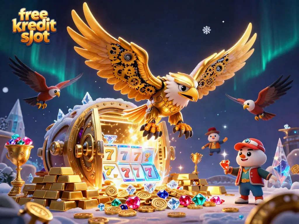 Experience the thrill of free kredit slot gaming with a golden eagle soaring through a vibrant casino scene.