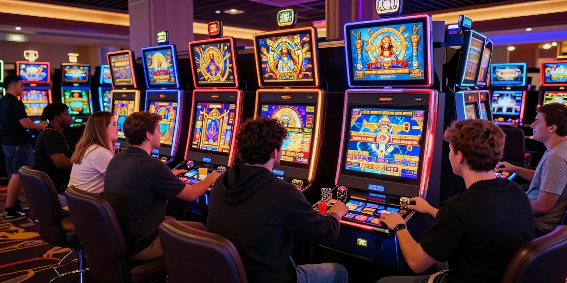 Players engaging with slot super games in a lively casino atmosphere.