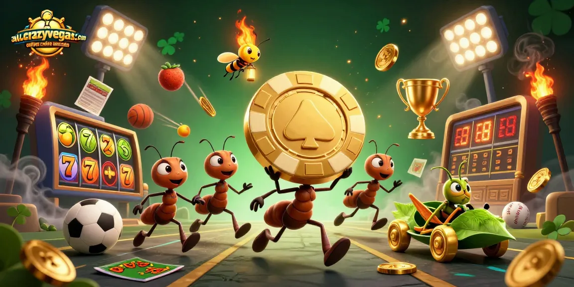 Engage with the lively heist scene in au.crazyvegas.com online casino australia featuring a cartoon team of ants.